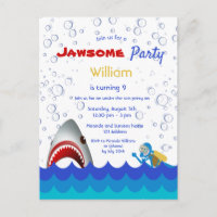 Shark under the sea 9th birthday party invitation