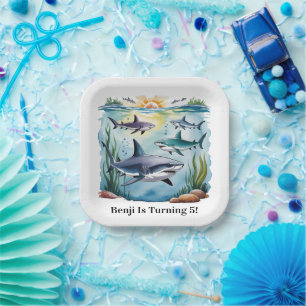 Shark Under The Sea Boy Birthday Paper Plate