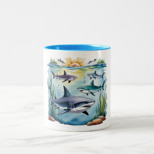 Shark Under The Sea Boy Birthday Two-Tone Coffee Mug