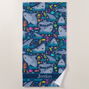 Shark Under The Sea Cute Personalised Pattern Beach Towel
