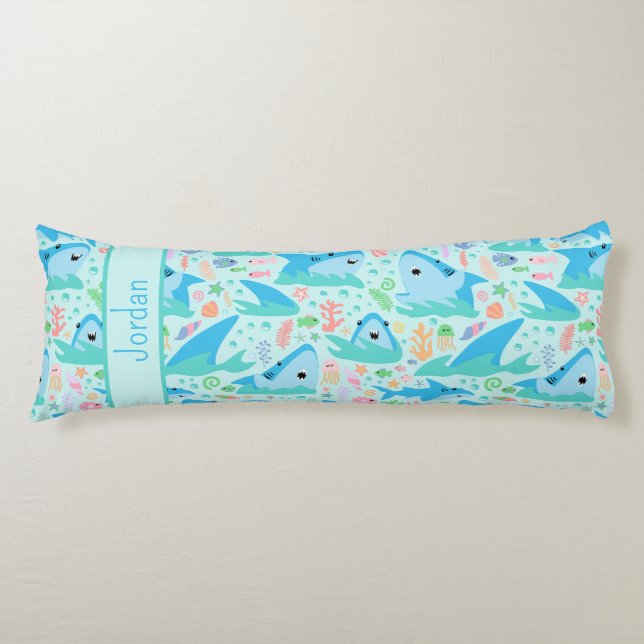 Shark Under The Sea Cute Personalised Pattern Body Cushion (Front)