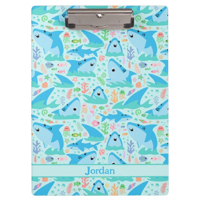 Shark Under The Sea Cute Personalised Pattern Clipboard (Front)