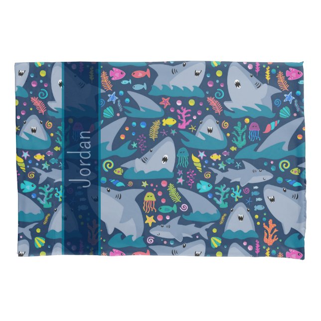 Shark Under The Sea Cute Personalised Pattern Pillowcase (Front)