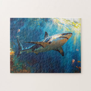Shark Underwater With Jellyfish Jigsaw Puzzle
