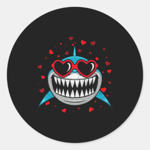 Shark Valentine Sungles Heart Cute Lovers Classic Round Sticker