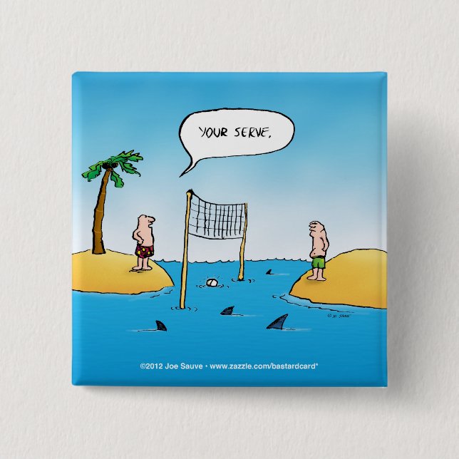 Shark Volleyball Funny Cartoon 15 Cm Square Badge (Front)