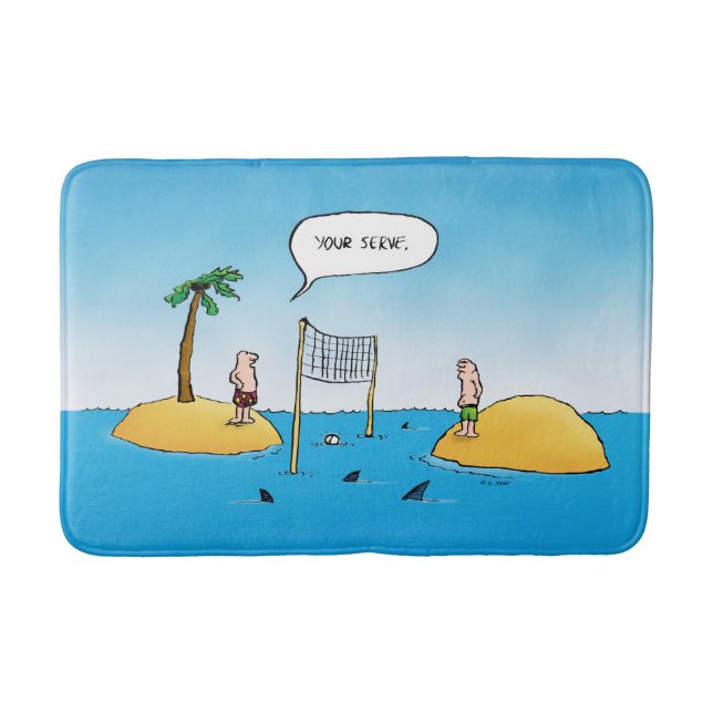 Shark Volleyball Funny Cartoon Bath Mat (Front)