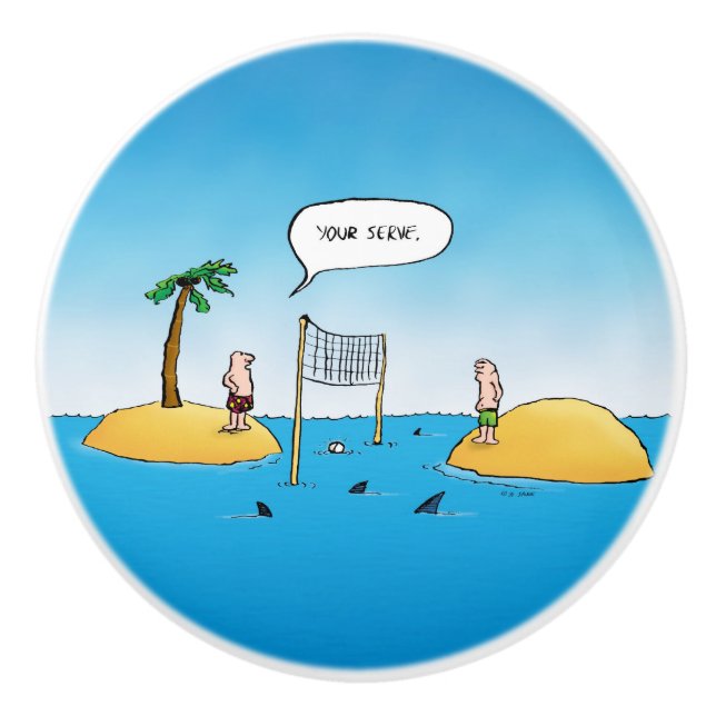 Shark Volleyball Funny Cartoon Ceramic Knob (Front)