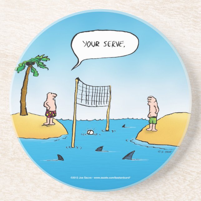 Shark Volleyball Funny Cartoon Coaster (Front)