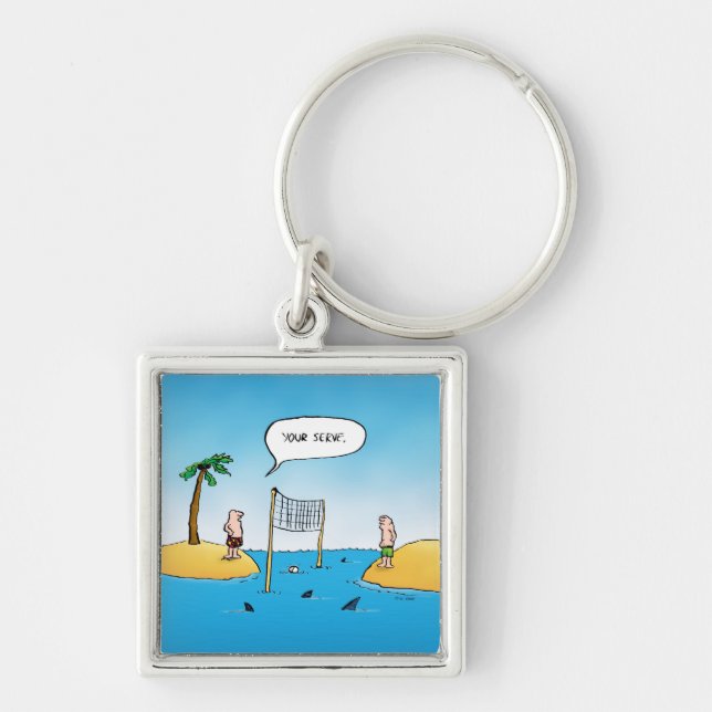 Shark Volleyball Funny Cartoon Key Ring (Front)