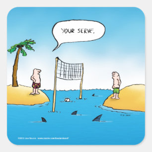 Shark Volleyball Funny Cartoon Square Sticker