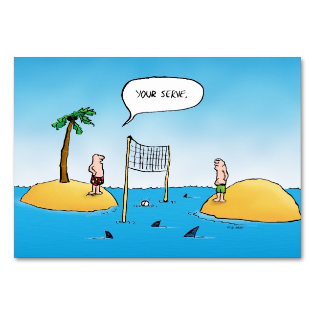 Shark Volleyball Funny Cartoon Table Number (Front)