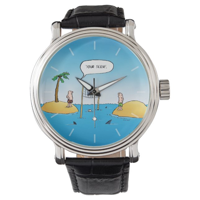 Shark Volleyball Funny Cartoon Watch (Front)