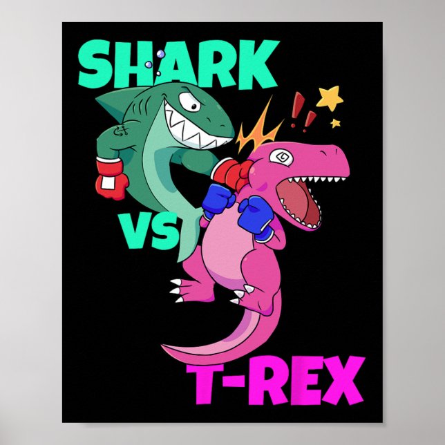 Shark Vs Dinosaur T Rex Boxing Gloves For Kids Boy Poster (Front)