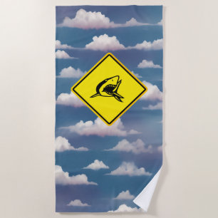 shark warning sign beach towel