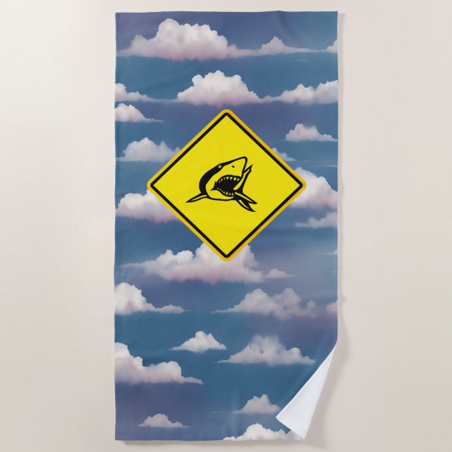 shark warning sign beach towel (Front)