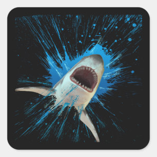 SHARK WATER SPLASH OCEAN SQUARE STICKER