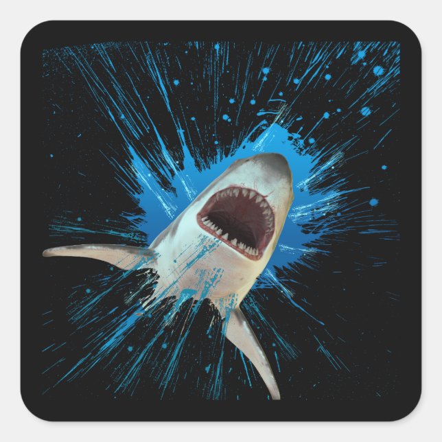 SHARK WATER SPLASH OCEAN SQUARE STICKER (Front)