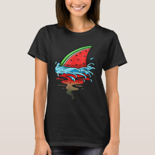 Shark Watermelon Fish Fin Summer Fruit Slice Seed T-Shirt