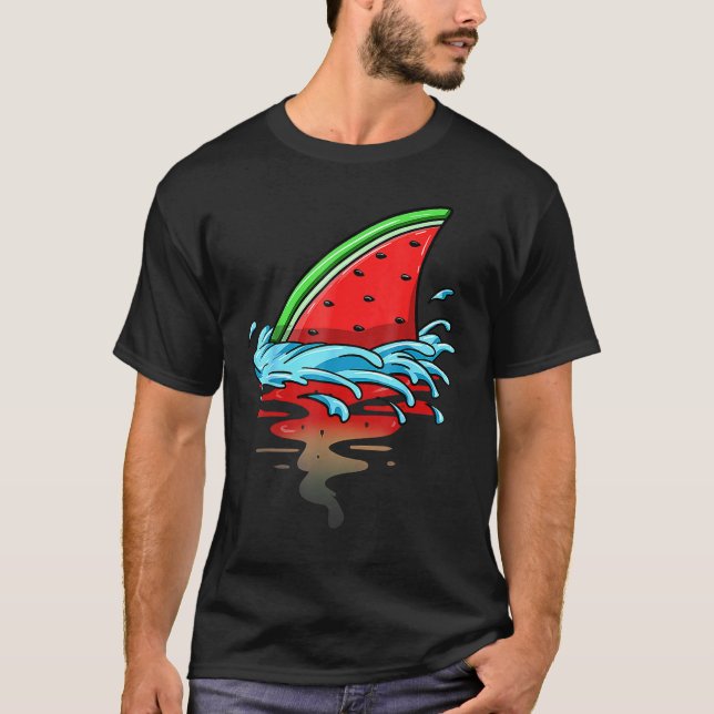 Shark Watermelon Lover Fish Summer Fruit Slice See T-Shirt (Front)