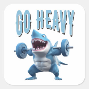 Shark Weight lifting Go Heavy Square Sticker