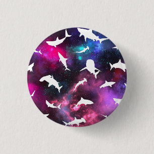 Shark white shadow on Dark galaxy Space 3 Cm Round Badge