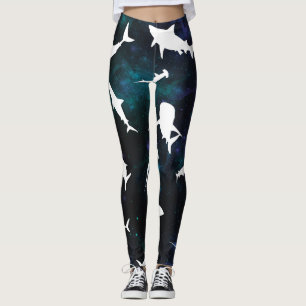 Shark white shadow on Dark galaxy Space Leggings