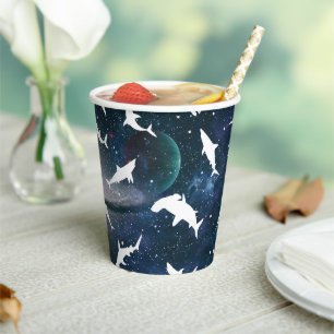 Shark white shadow on Dark galaxy Space Paper Cups