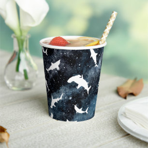 Shark white shadow on Dark galaxy Space Paper Cups