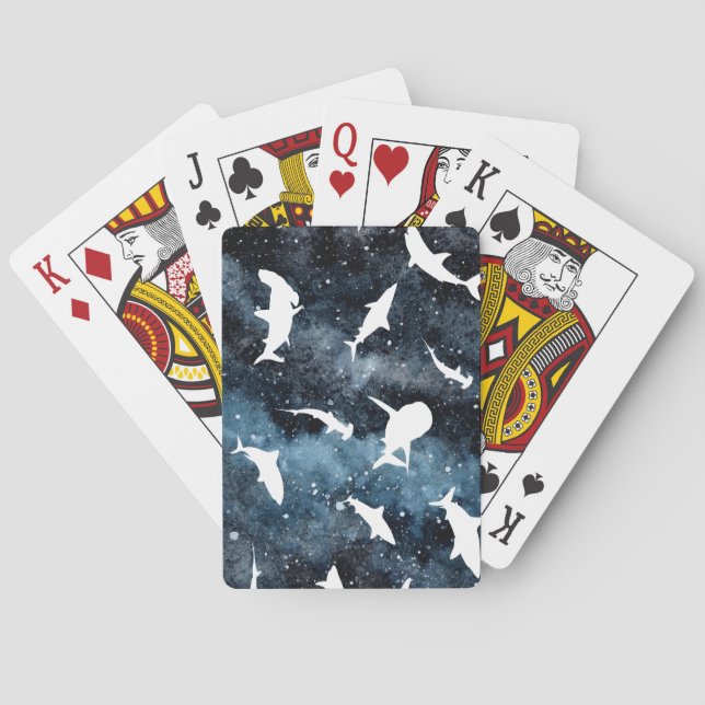 Shark white shadow on Dark galaxy Space Playing Cards (Back)