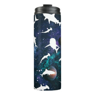 Shark white shadow on Dark galaxy Space Thermal Tumbler