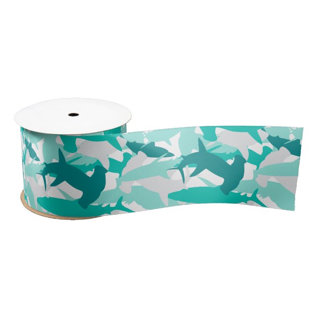 Shark White & Teal Camouflage Pattern Satin Ribbon (Spool)