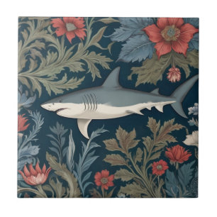 Shark William Morris style Left facing Sea Ocean Ceramic Tile