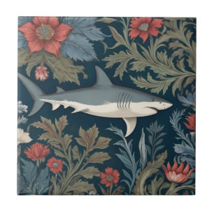 Shark William Morris style Right facing Sea Ocean Ceramic Tile