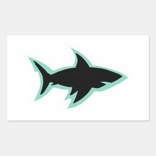 Shark window silhouette white outline rectangular sticker (Front)