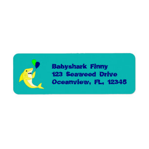 Shark with balloons return address label