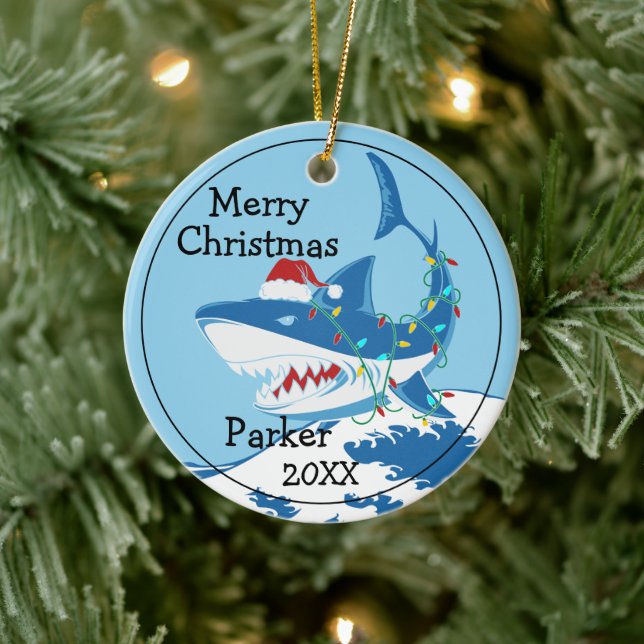 Shark With Santa Hat Custom Ornament (Tree)