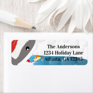 Shark With Santa Hat Fish Christmas Return Address Label