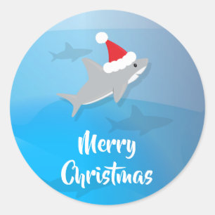 Shark with Santa Hat Merry Christmas Sticker