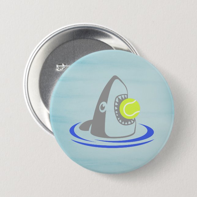 Shark with Tennis Ball 7.5 Cm Round Badge (Front & Back)