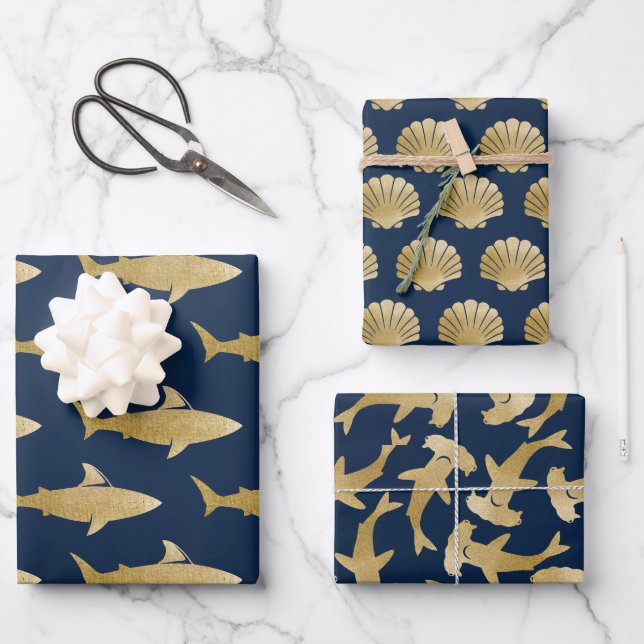 Shark Wrapping Paper Flat Sheet Set of 3 (Front)