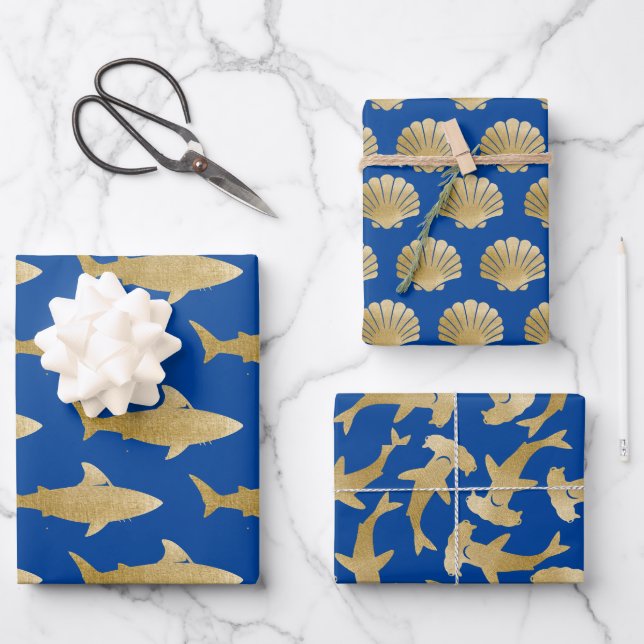 Shark Wrapping Paper Flat Sheet Set of 3 (Front)