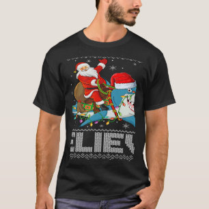Shark Xmas Lighting Believe Ugly Santa Riding Shar T-Shirt