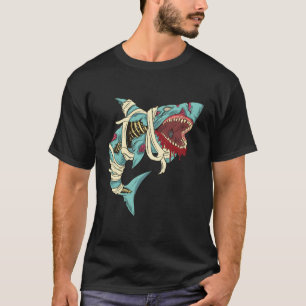 Shark Zombie Halloween Skeleton Skull Rib Cage T-Shirt