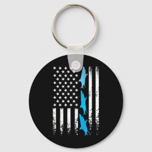 Sharks 4th Of July American Flag Boys Kids Men Ret Key Ring