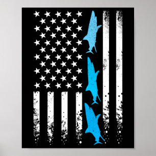 Sharks 4th Of July American Flag Boys Kids Men Ret Poster