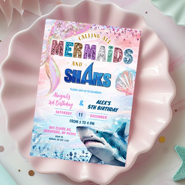 Sharks and Mermaids Joint Birthday invitation (Creator Uploaded)