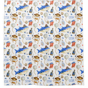 Sharks and Monkey Pirates Shower Curtain