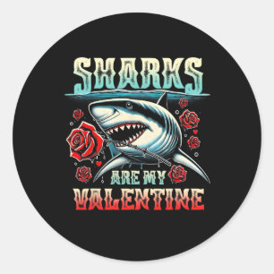 Sharks Are My Valentine Funny Vintage Shark With R Classic Round Sticker