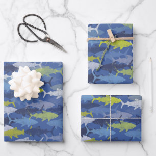 Sharks Beach Ocean Repeat Pattern Wrapping Paper Sheet